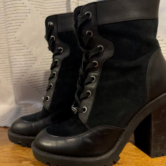 Coach Hedy Suede & Leather Lace-Up Booties | Black | Size 7 - Picture 3 of 7